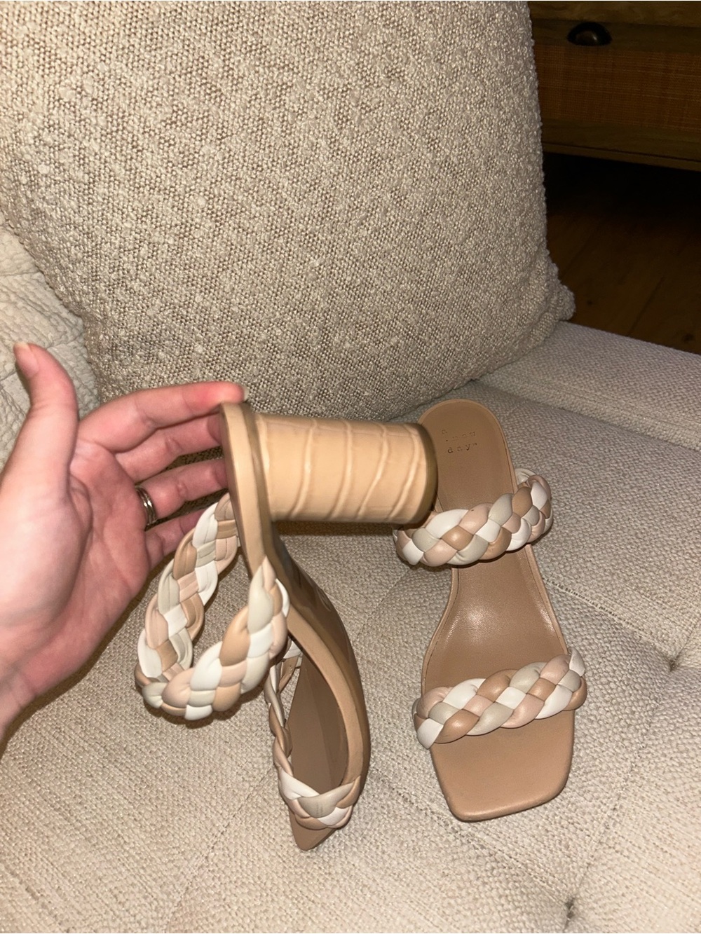 A New Day Tan and White Braided Block Heel Sandals - Picture 4 of 5
